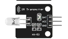HX-53 38 kHz infrared transmitter module showing DAT, VCC and GND pins